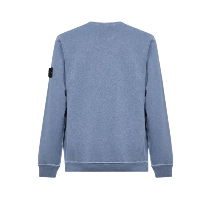 Sweat shirt STONE ISLAND col rond coton bleu jean effet vieilli flammé