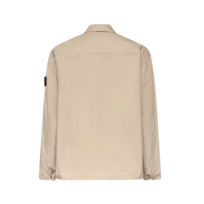 Surchemise veste zippée STONE ISLAND ripstop coton bio beige poches poitrine