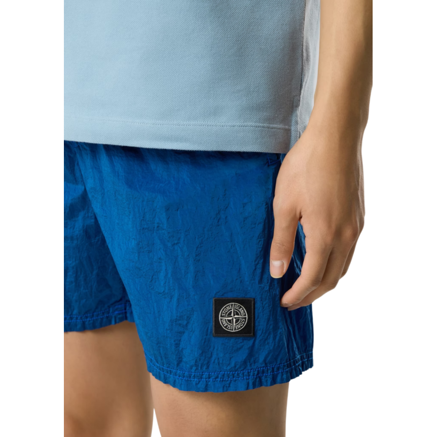 Short de bain STONE ISLAND mi-long regular nylon bleu vif ECONYL® poches