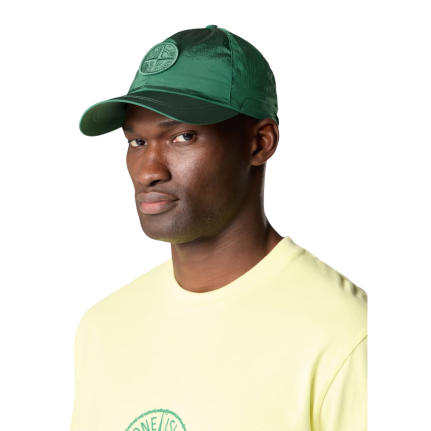 Casquette STONE ISLAND nylon métal ECONYL® vert gazon broderie logo Compass