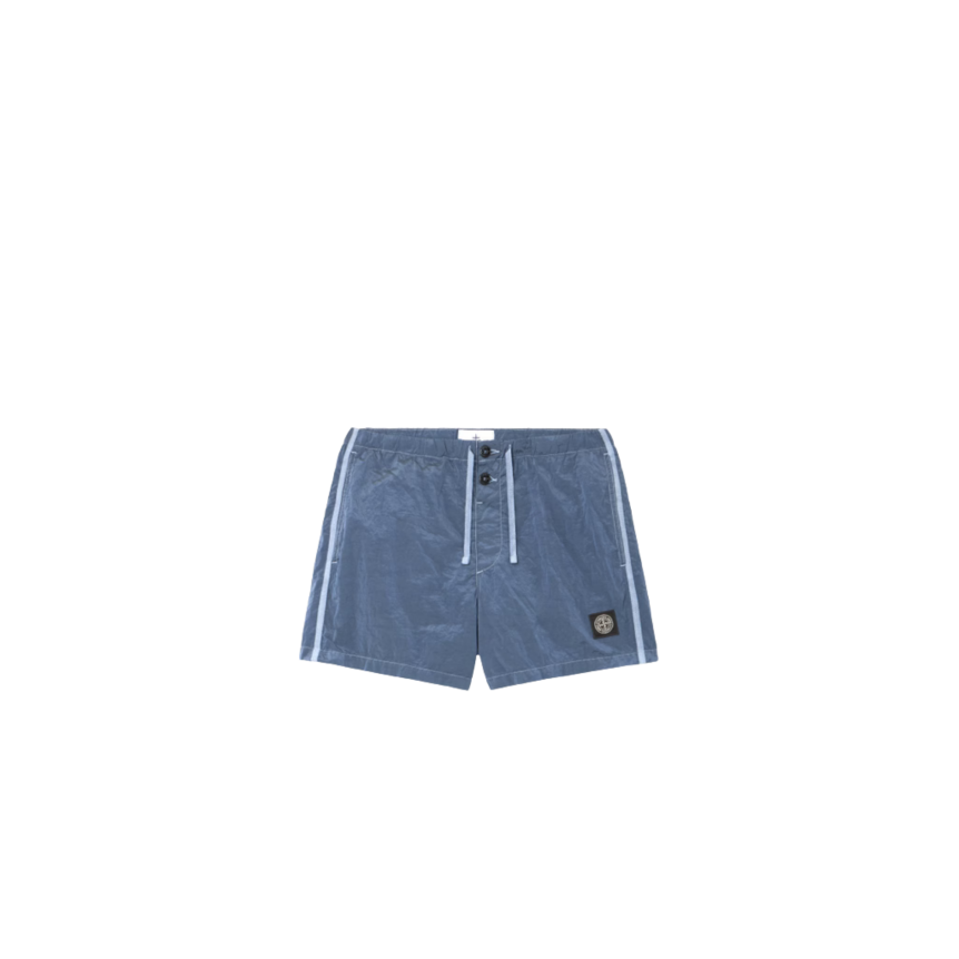 Short de bain court STONE ISLAND slim nylon métal ECONYL ® bleu jean poches