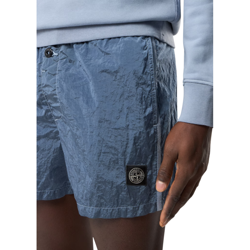 Short de bain court STONE ISLAND slim nylon métal ECONYL ® bleu jean poches