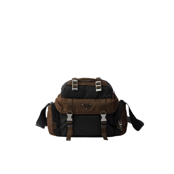 Sac porté épaule PRADA Re Nylon cuir noir marron multi poches sangles bandoulière