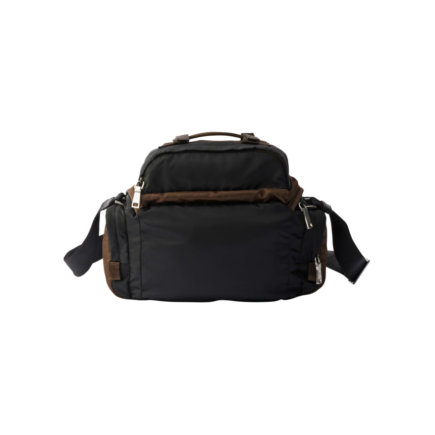 Sac porté épaule PRADA Re Nylon cuir noir marron multi poches sangles bandoulière