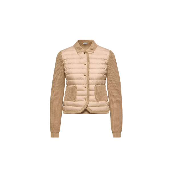 Cardigan matelassé MONCLER bi matière coton beige bouton pression