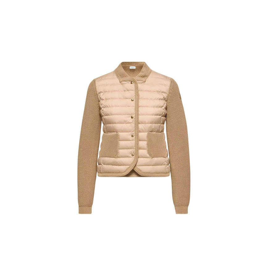 Cardigan matelassé MONCLER bi matière coton beige bouton pression