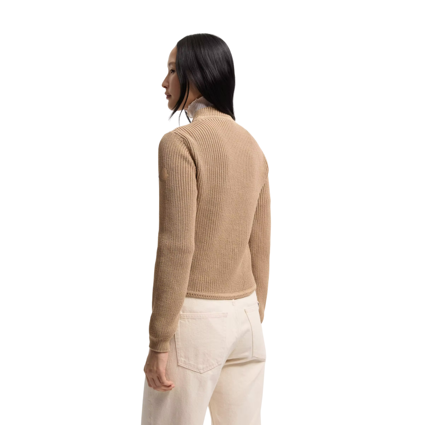 Cardigan matelassé MONCLER bi matière coton beige bouton pression