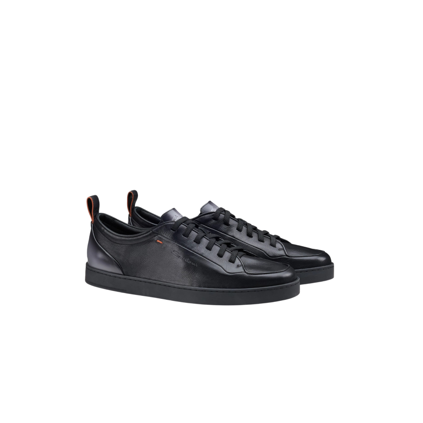 Basket basse Sneaker SANTONI Off-duty Montecarlo cuir noir