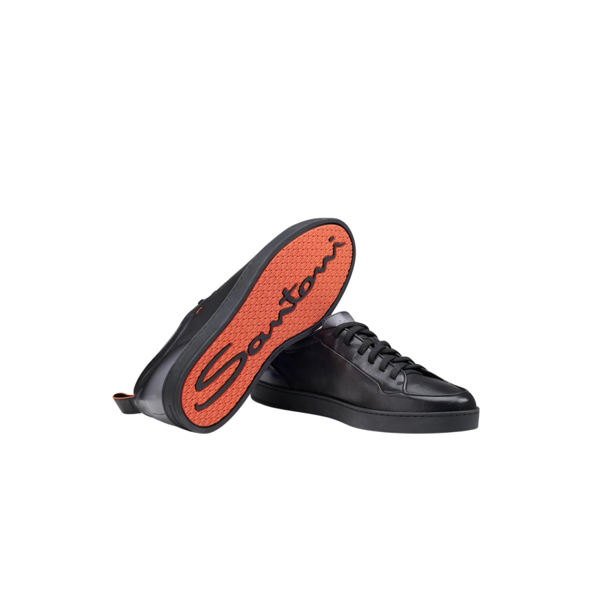 Basket basse Sneaker SANTONI Off-duty Montecarlo cuir noir