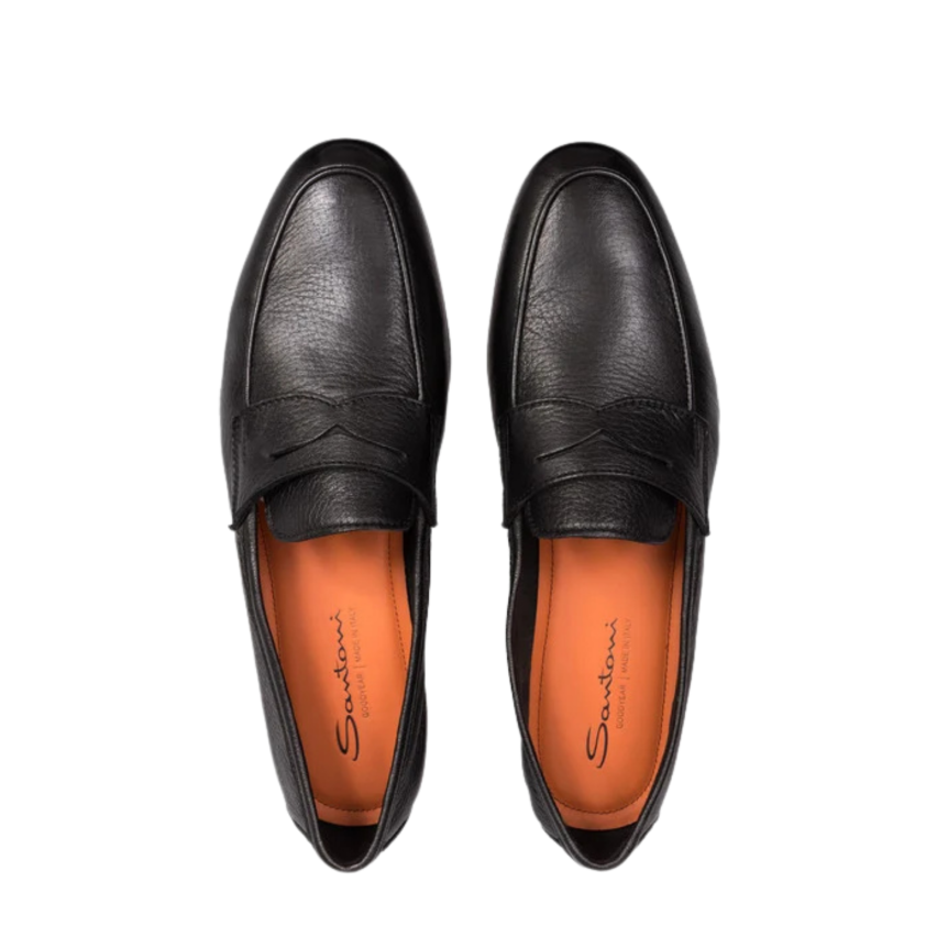 Mocassin SANTONI Penny Carlo cuir foulonné noir
