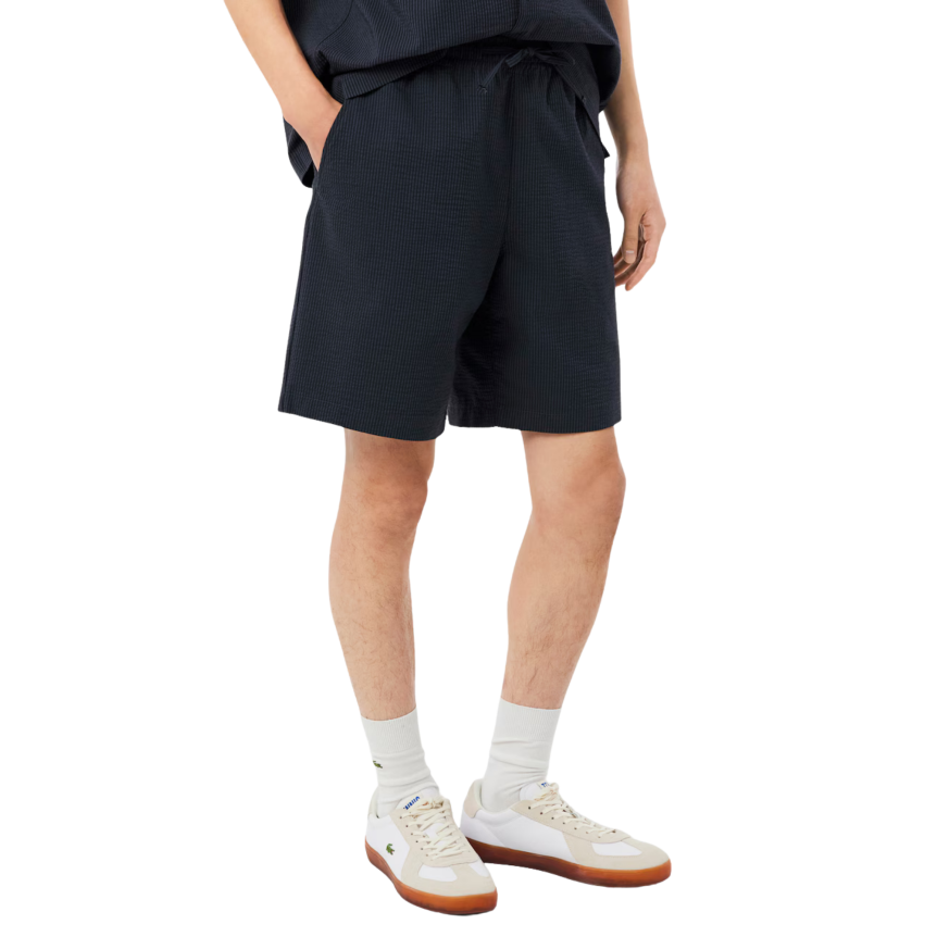 Short LACOSTE seersucker coton rayures noir gris