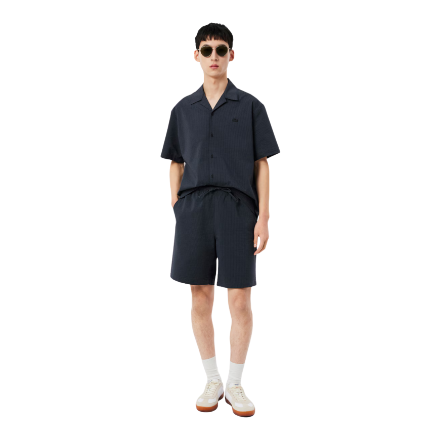 Short LACOSTE seersucker coton rayures noir gris