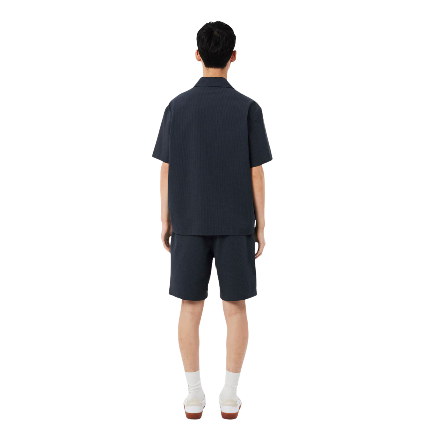 Short LACOSTE seersucker coton rayures noir gris