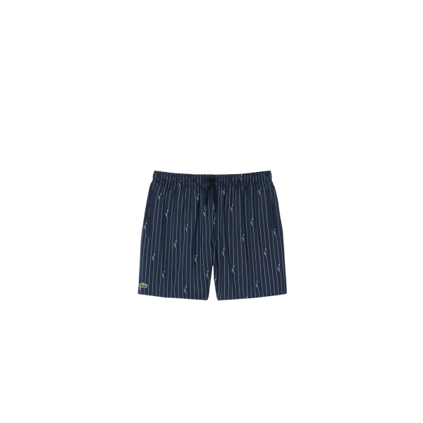 Short de bain LACOSTE mi-long noir imprimé crocodile bleu ciel