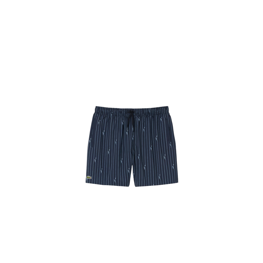 Short de bain LACOSTE mi-long noir imprimé crocodile bleu ciel