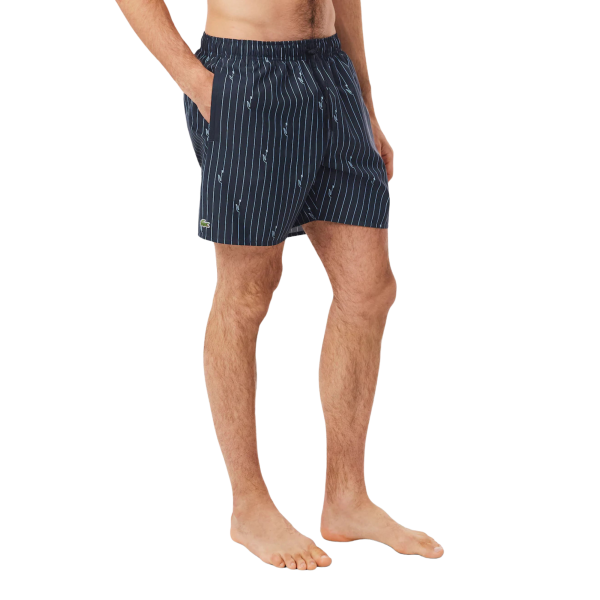Short de bain LACOSTE mi-long noir imprimé crocodile bleu ciel