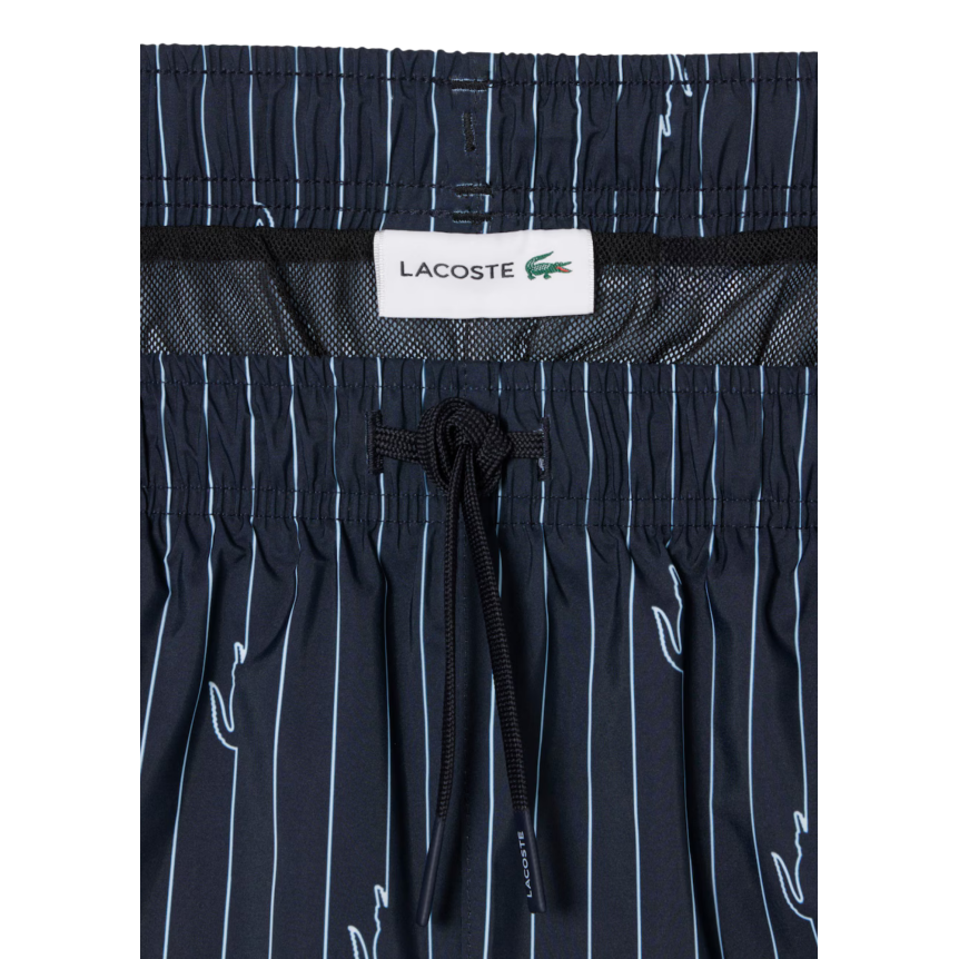 Short de bain LACOSTE mi-long noir imprimé crocodile bleu ciel