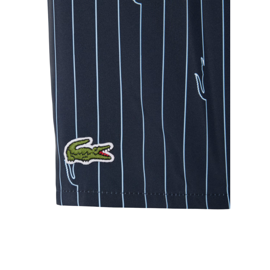 Short de bain LACOSTE mi-long noir imprimé crocodile bleu ciel