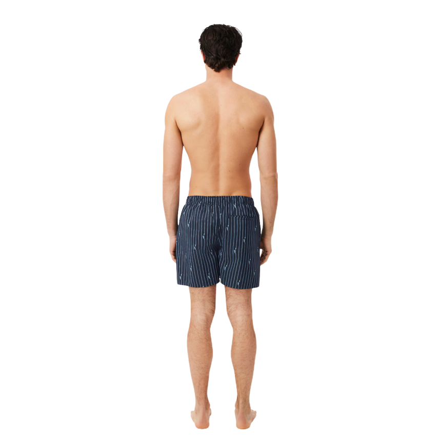 Short de bain LACOSTE mi-long noir imprimé crocodile bleu ciel