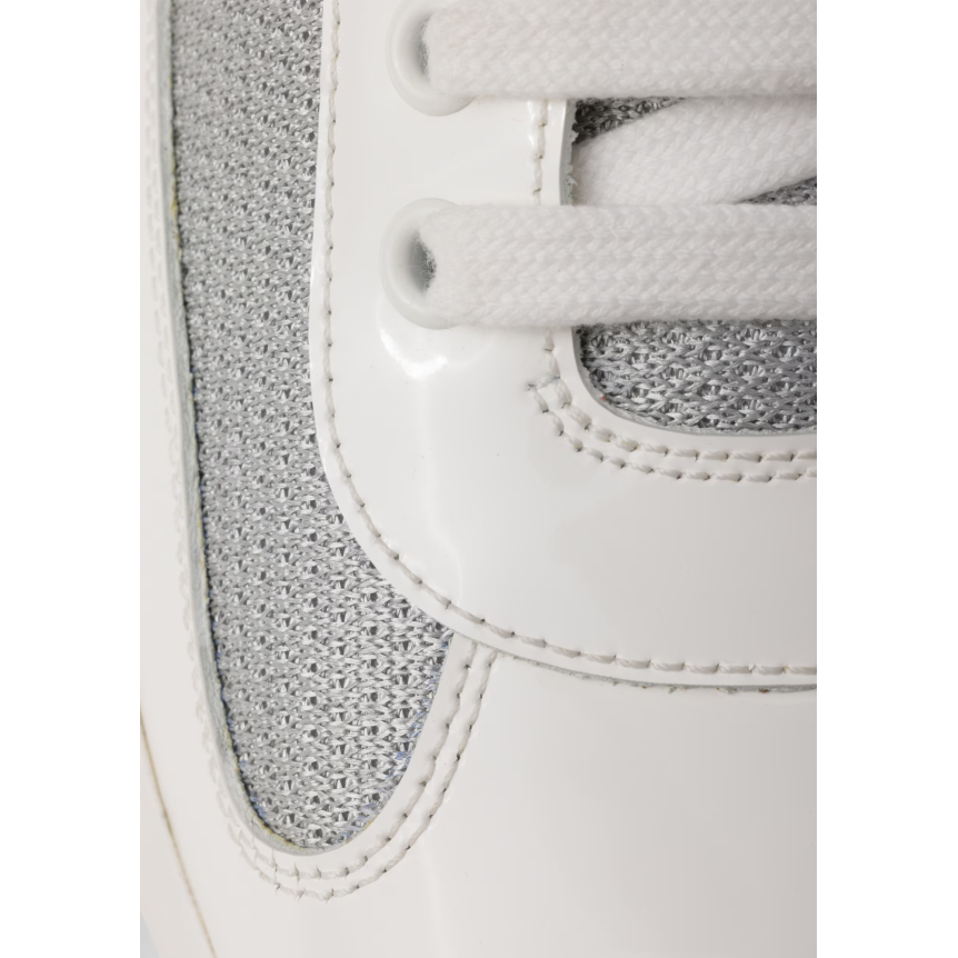 Basket basse Sneaker PRADA America’s Cup cuir verni blanc tissu technique gris