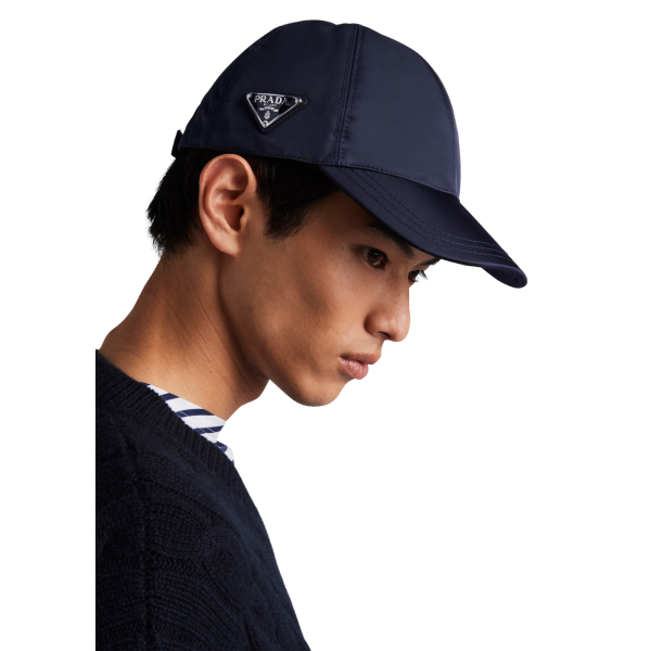 Casquette de baseball PRADA Re Nylon bleu marine triangle métal email