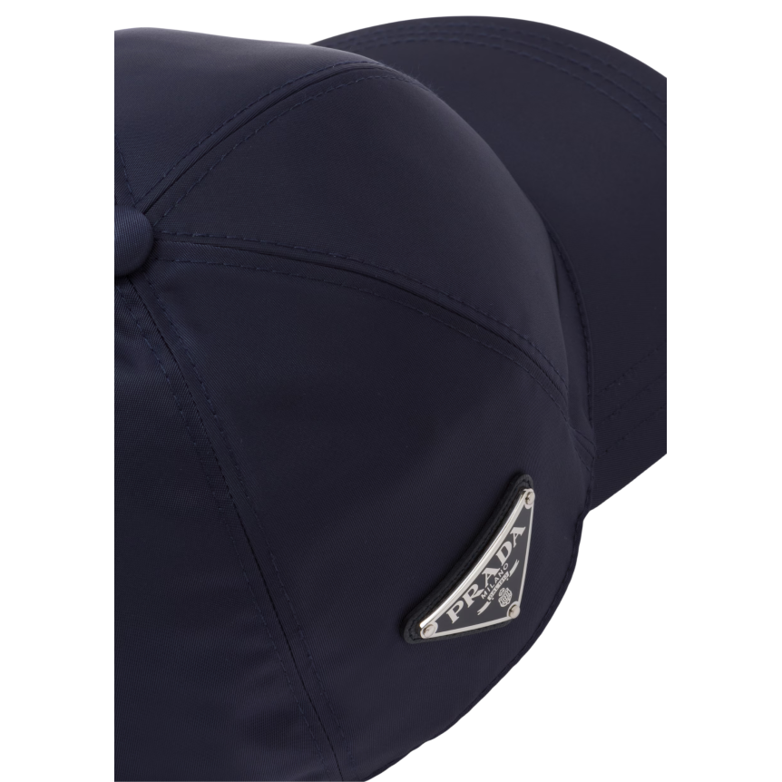 Casquette de baseball PRADA Re Nylon bleu marine triangle métal email