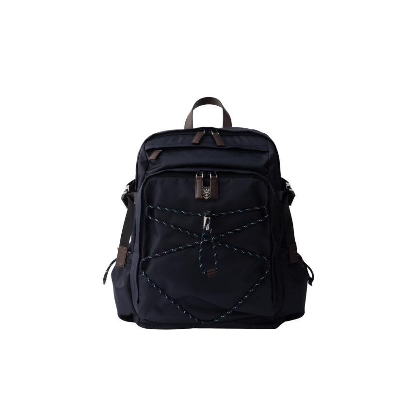 Sac à dos PRADA Speedrock Re Nylon bleu marine bordure cuir marron