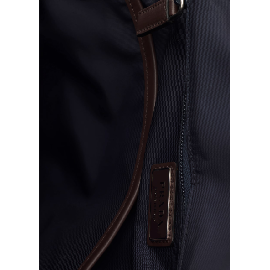 Sac à dos PRADA Speedrock Re Nylon bleu marine bordure cuir marron