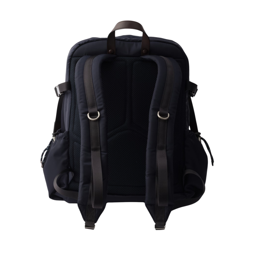 Sac à dos PRADA Speedrock Re Nylon bleu marine bordure cuir marron