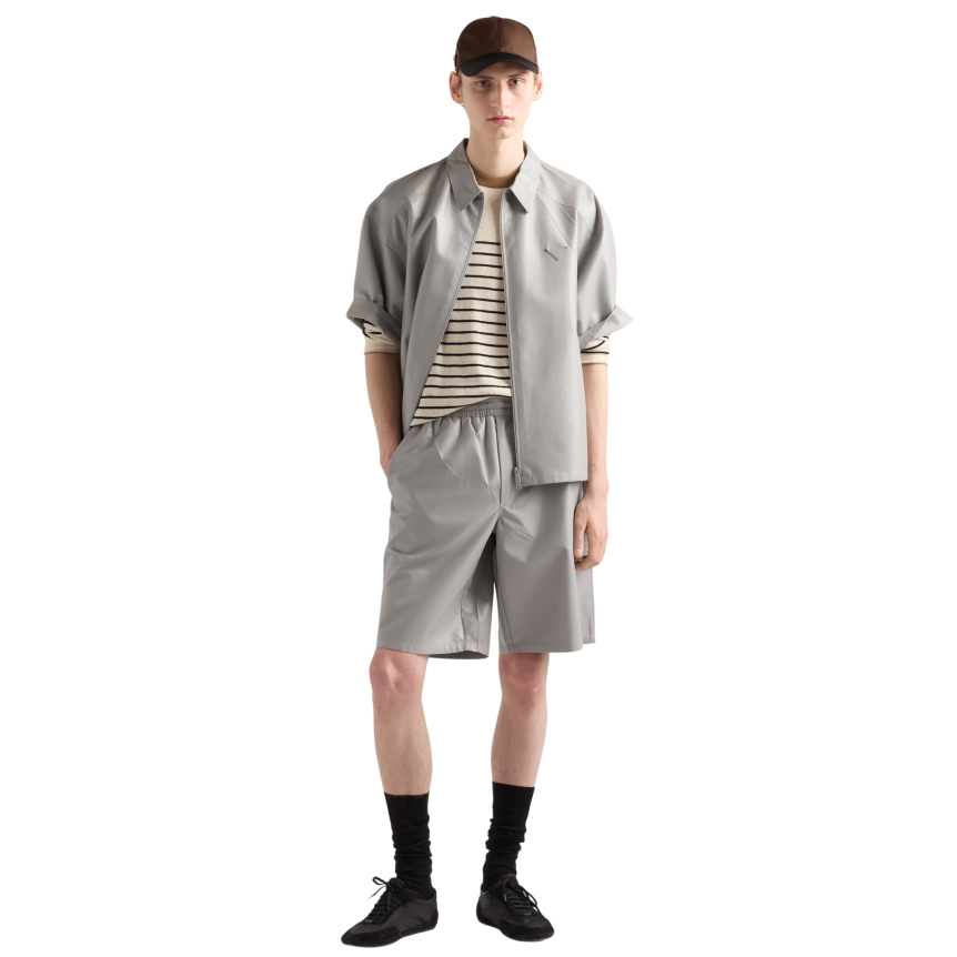 Pull col marin PRADA lin coton écru rayures bleu marine col marron