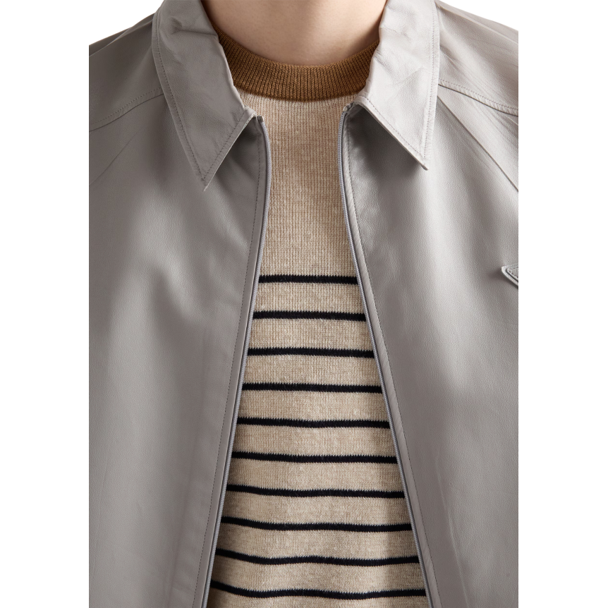 Pull col marin PRADA lin coton écru rayures bleu marine col marron