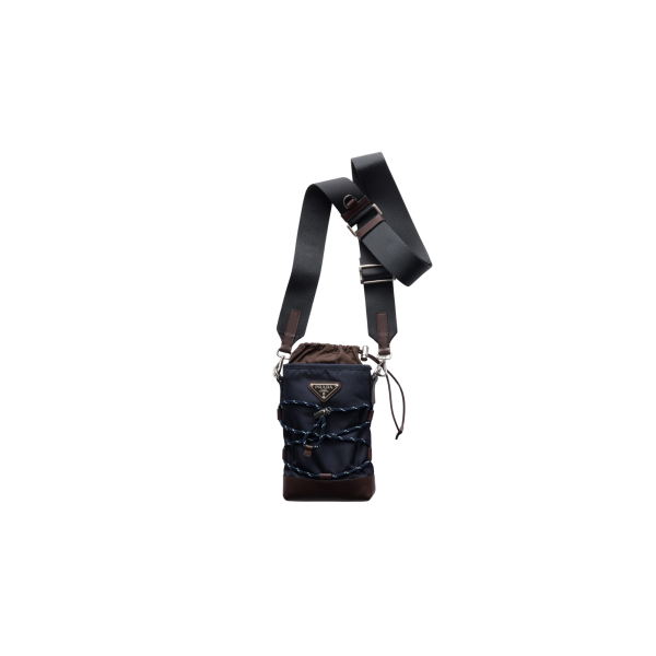 Étui smartphone PRADA Speedrock Re Nylon bleu marine bordure cuir marron