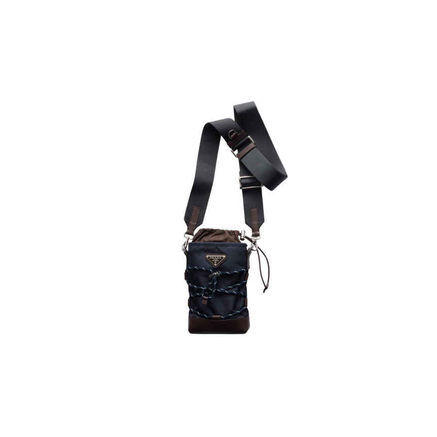 Étui smartphone PRADA Speedrock Re Nylon bleu marine bordure cuir marron