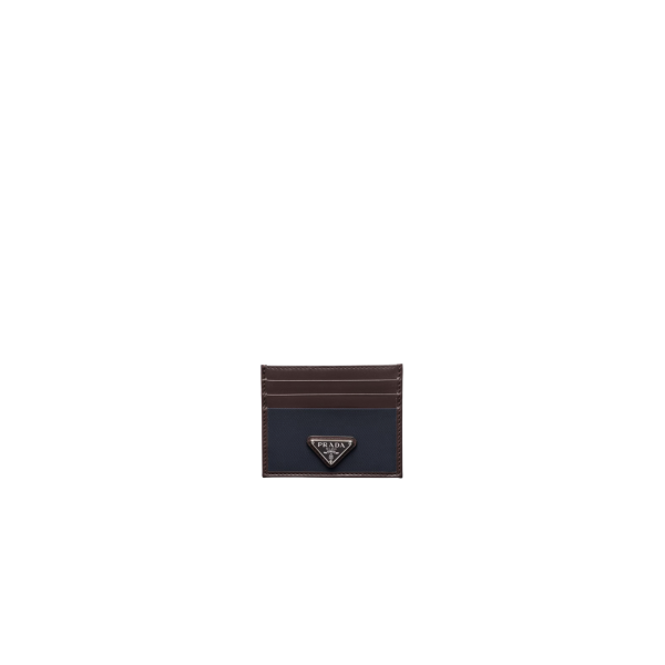 Porte-cartes PRADA Speedrock Re Nylon bleu marine bordure cuir marron