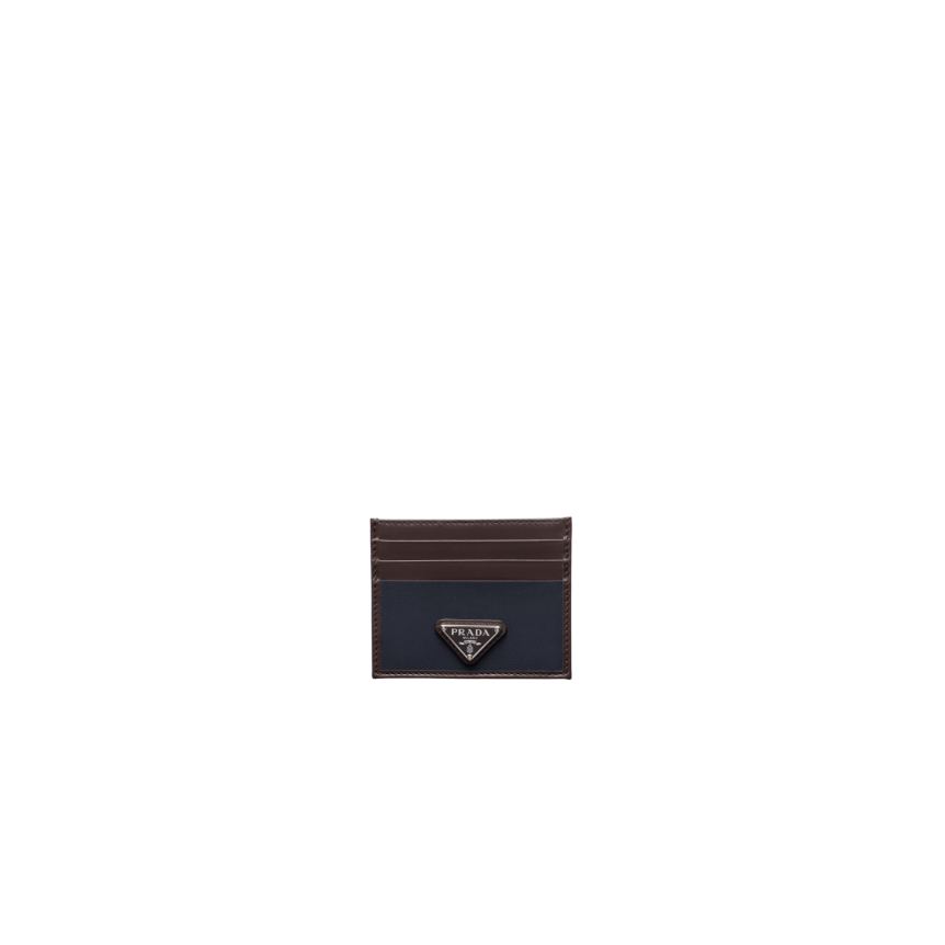 Porte-cartes PRADA Speedrock Re Nylon bleu marine bordure cuir marron