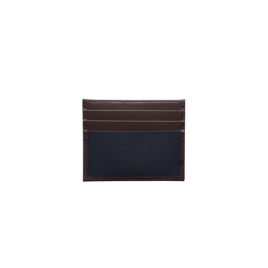 Porte-cartes PRADA Speedrock Re Nylon bleu marine bordure cuir marron