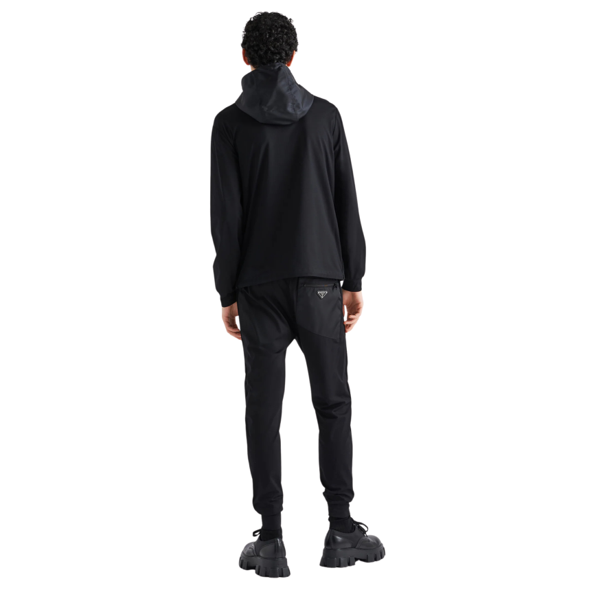 Sweat-shirt zippé cardigan PRADA coton technique Re-Nylon noir poche poitrine