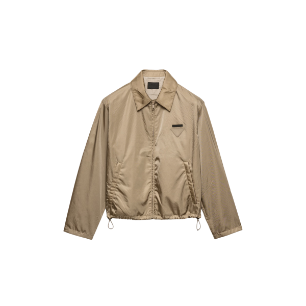 Blouson zippé à col PRADA Re nylon beige logo triangle tissu