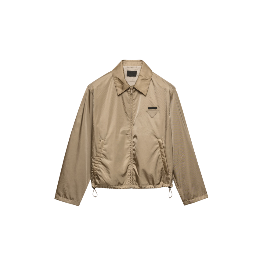 Blouson zippé à col PRADA Re nylon beige logo triangle tissu