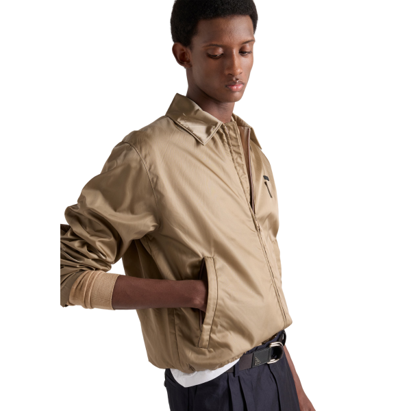Blouson zippé à col PRADA Re nylon beige logo triangle tissu