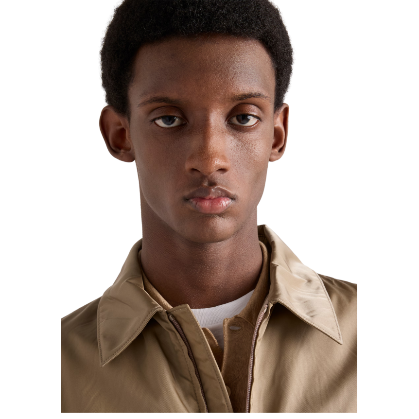 Blouson zippé à col PRADA Re nylon beige logo triangle tissu