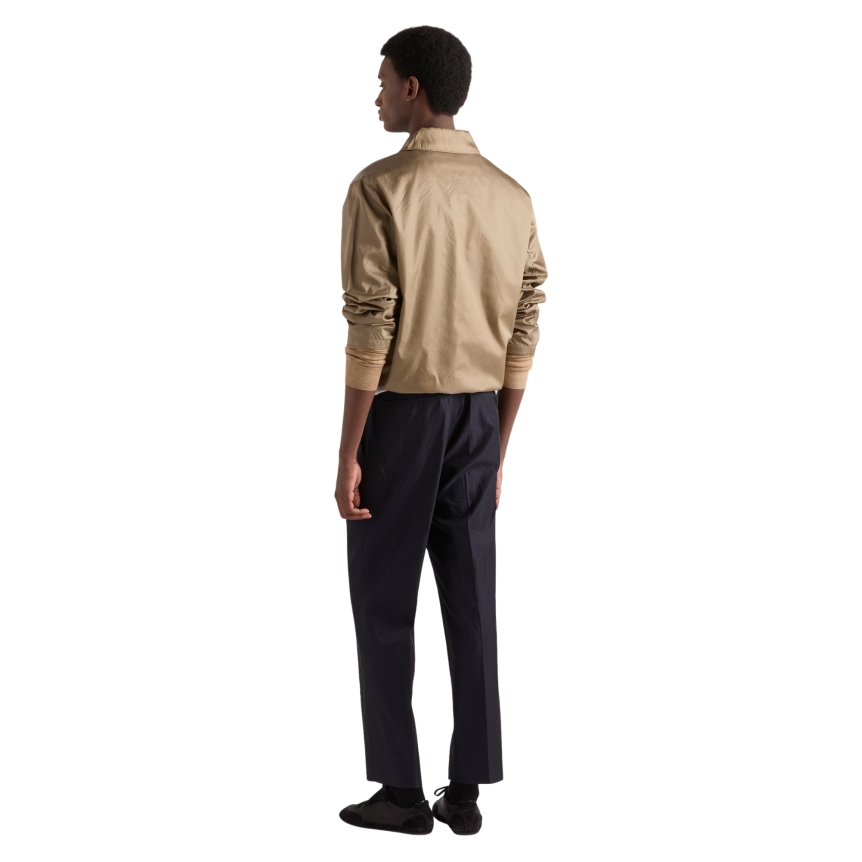 Blouson zippé à col PRADA Re nylon beige logo triangle tissu