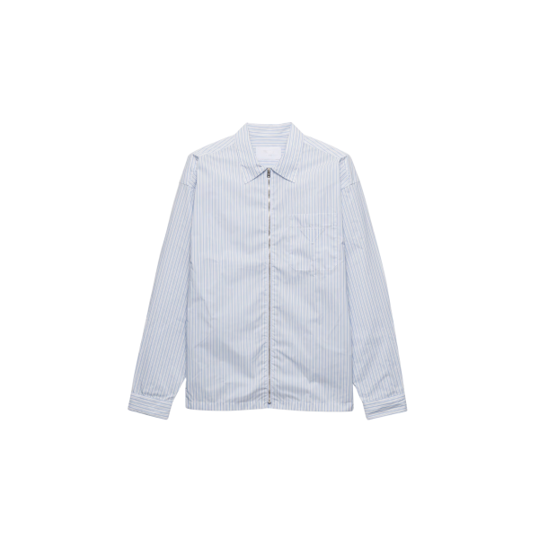 Chemise zippée PRADA Re nylon rayure bleu ciel poche poitrine triangle