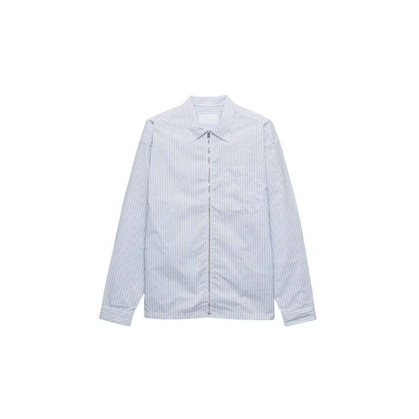 Chemise zippée PRADA Re nylon rayure bleu ciel poche poitrine triangle