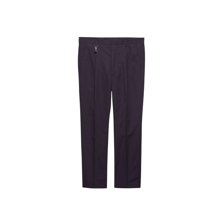Pantalon à pince PRADA coton bleu marine porte-clés triangle