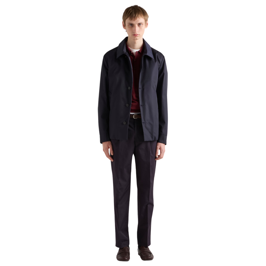 Pantalon à pince PRADA coton bleu marine porte-clés triangle