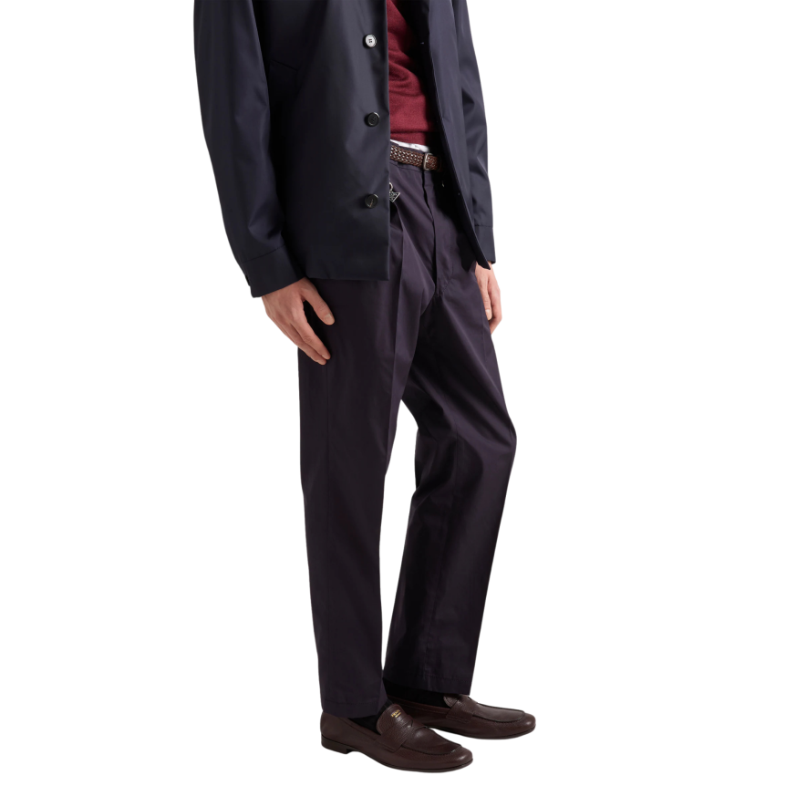 Pantalon à pince PRADA coton bleu marine porte-clés triangle