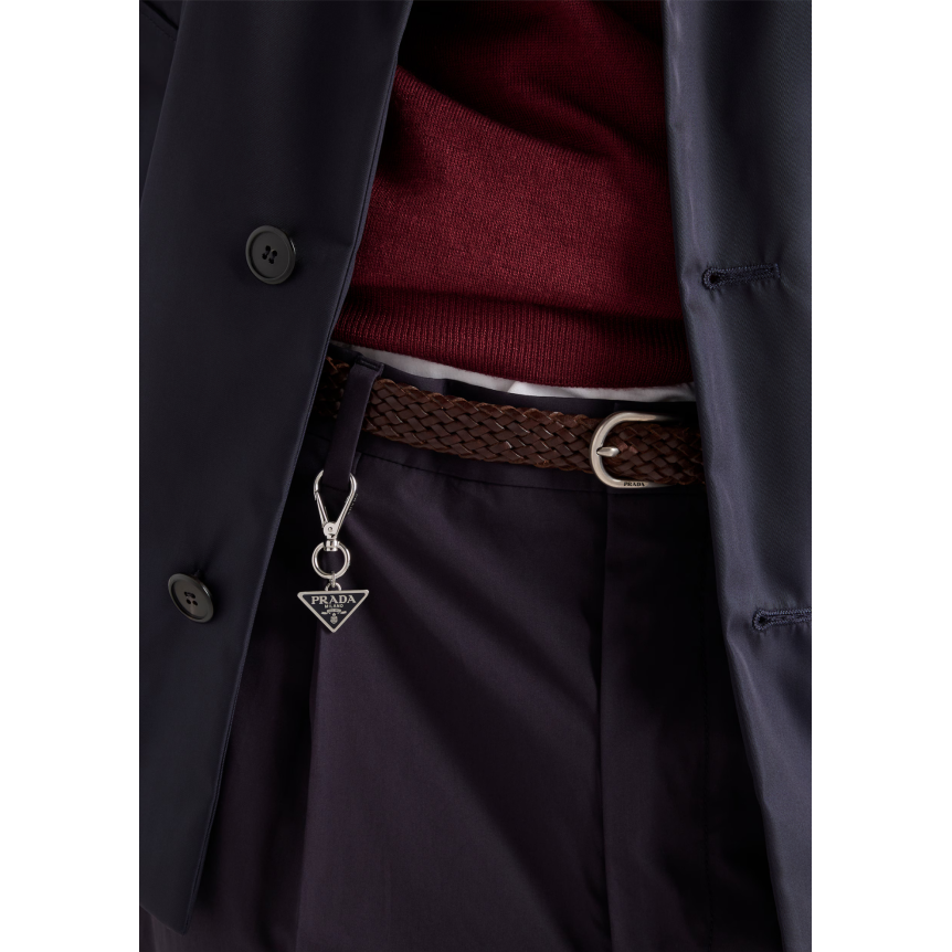 Pantalon à pince PRADA coton bleu marine porte-clés triangle