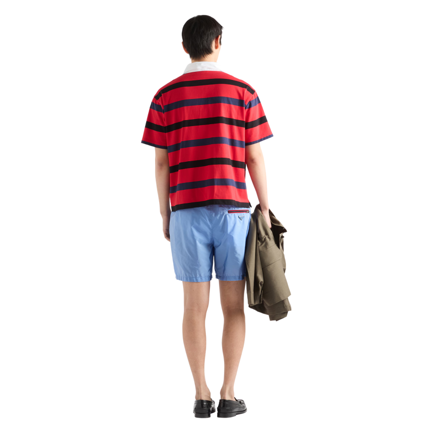 Short de bain PRADA Re Nylon bleu ciel poche zippée rouge