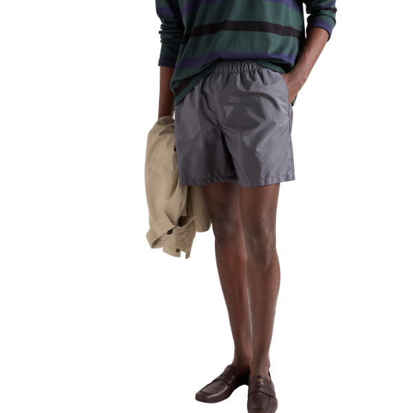 Short de bain PRADA Re Nylon gris poche zippée